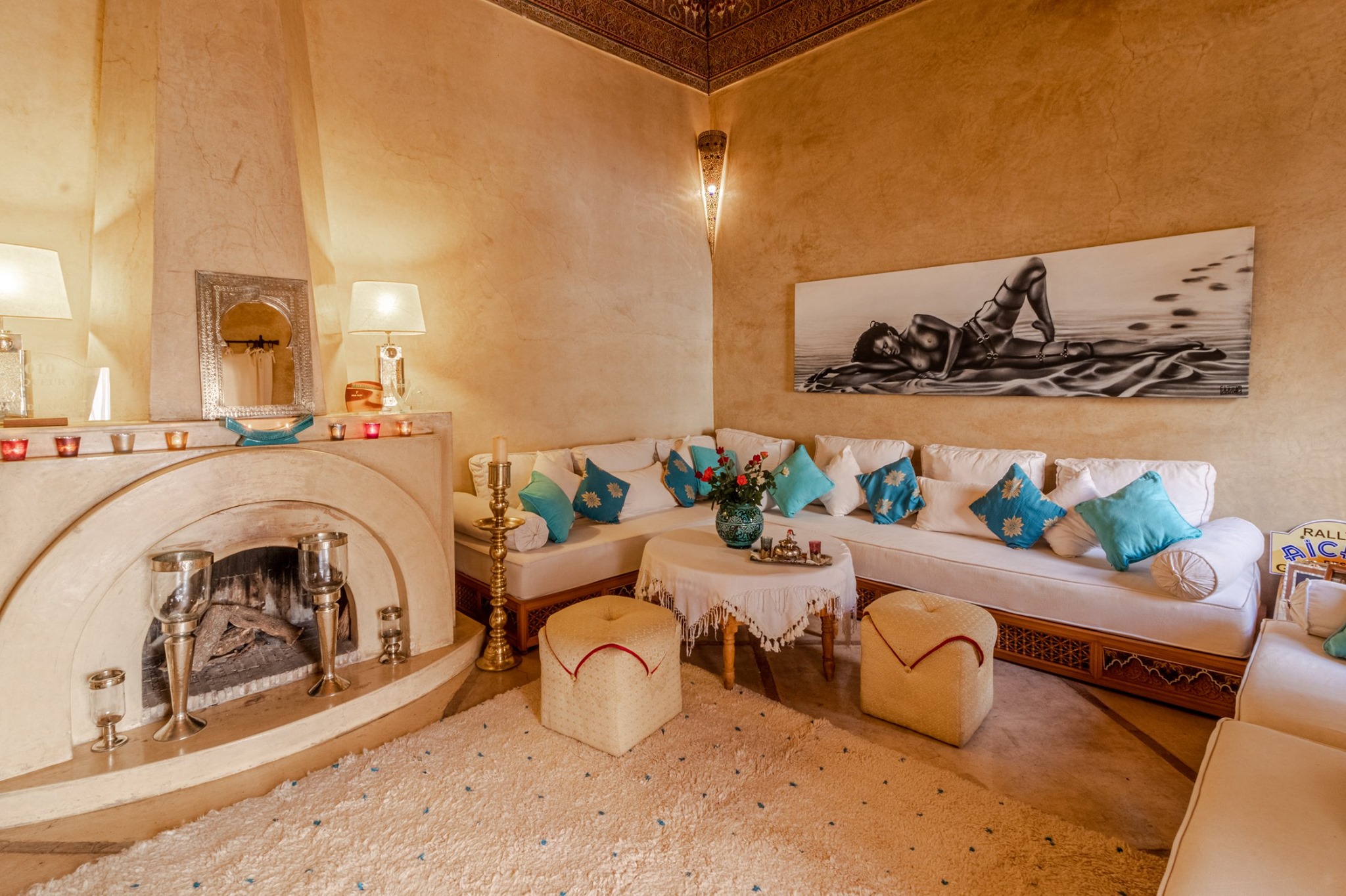Dar Damana salon fireplace